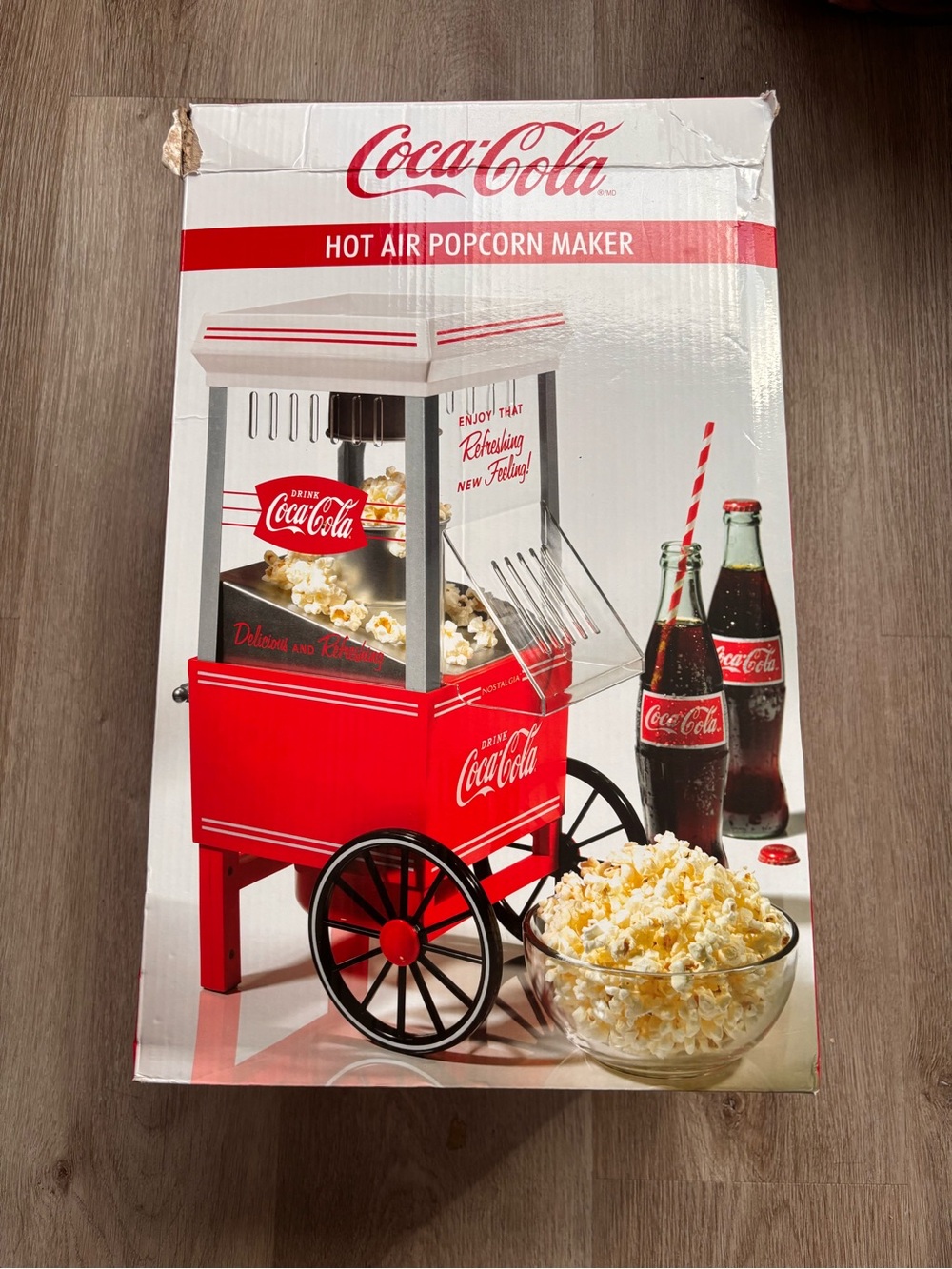 Nostalgia Red and White Hot Air Popcorn Cart